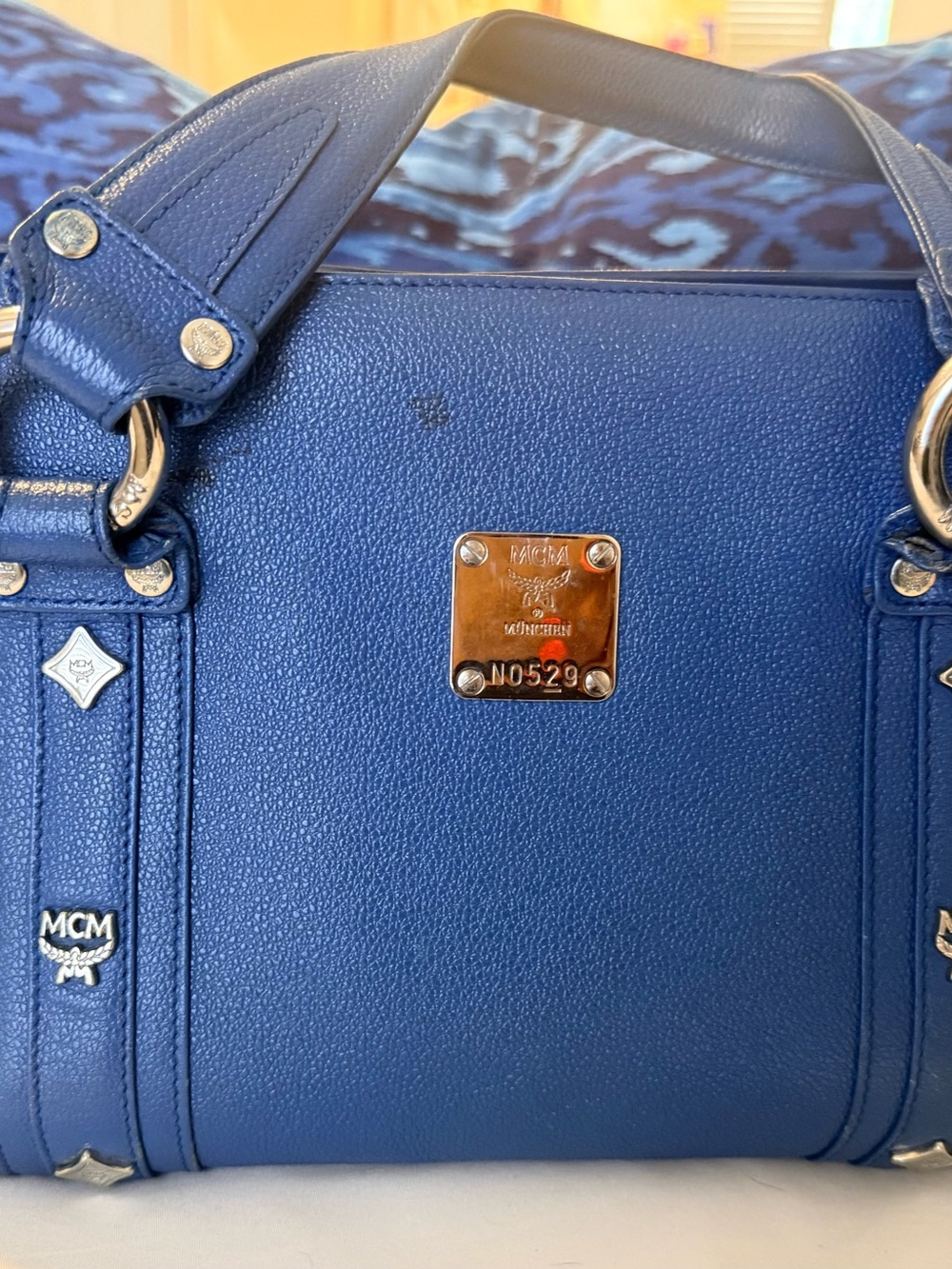 Vintage MCM Blue Pebbled Leather Satchel / Tote – Made in Korea